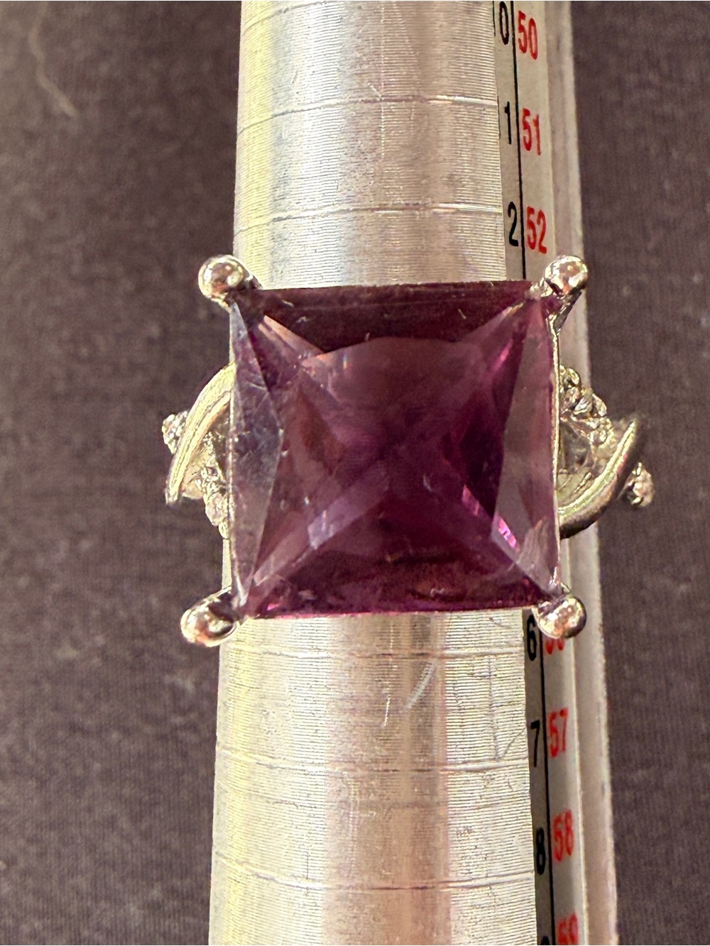 Vintage Silver Ring with Square Purple Stone - Women's Fashion Jewelry Sz7